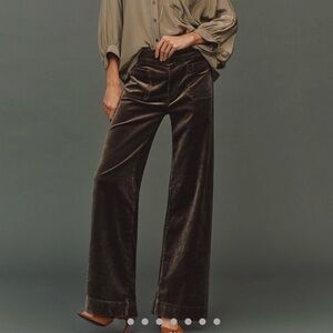 Anthropologie Maeve Velvet Wide-Leg Pants - olive